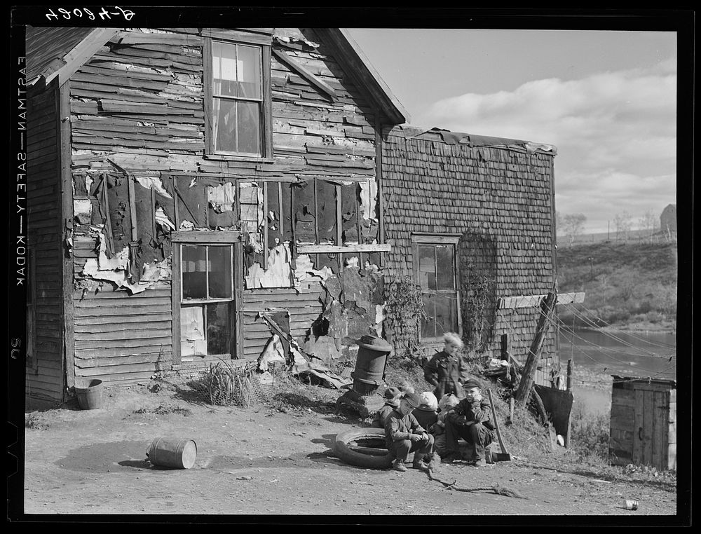 Children in a slum area in Caribou, Maine. Sourced from the Library of Congress.