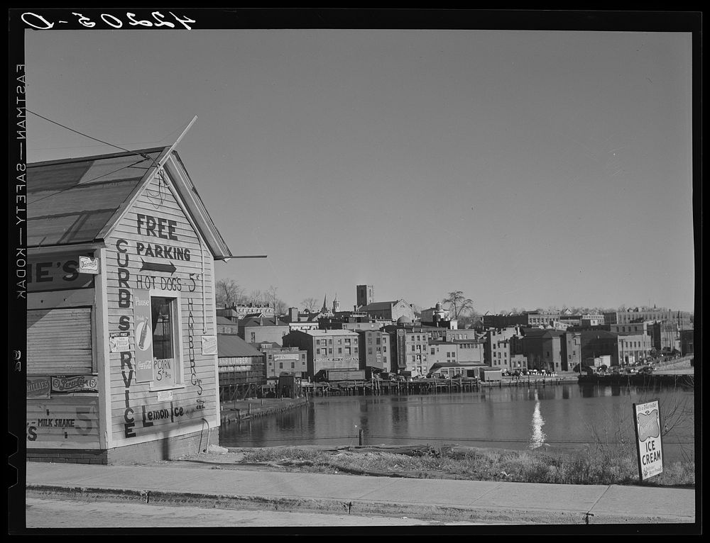 A part of the Norwich, Connecticut riverfront. Sourced from the Library of Congress.