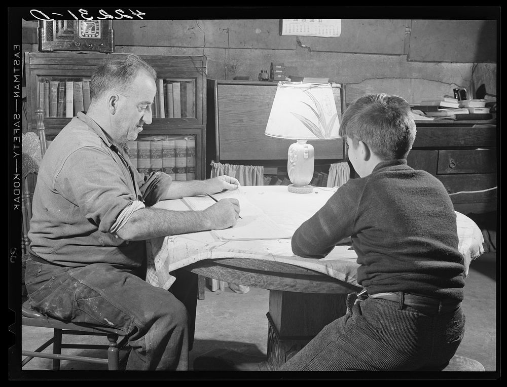 Canterbury, Connecticut. Nov. 1940. Mr. George Howe and one of his sons.  His house was destroyed by the hurricane and he…