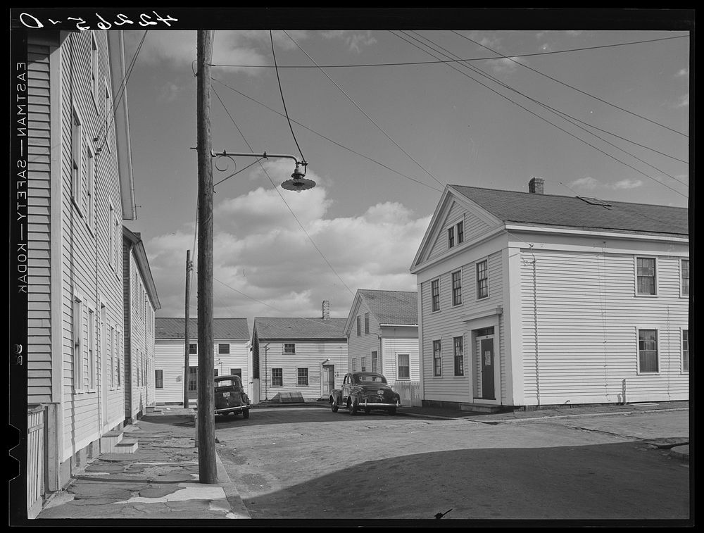 A square with old houses in the old fishing village of Stonington, Connecticut. Sourced from the Library of Congress.