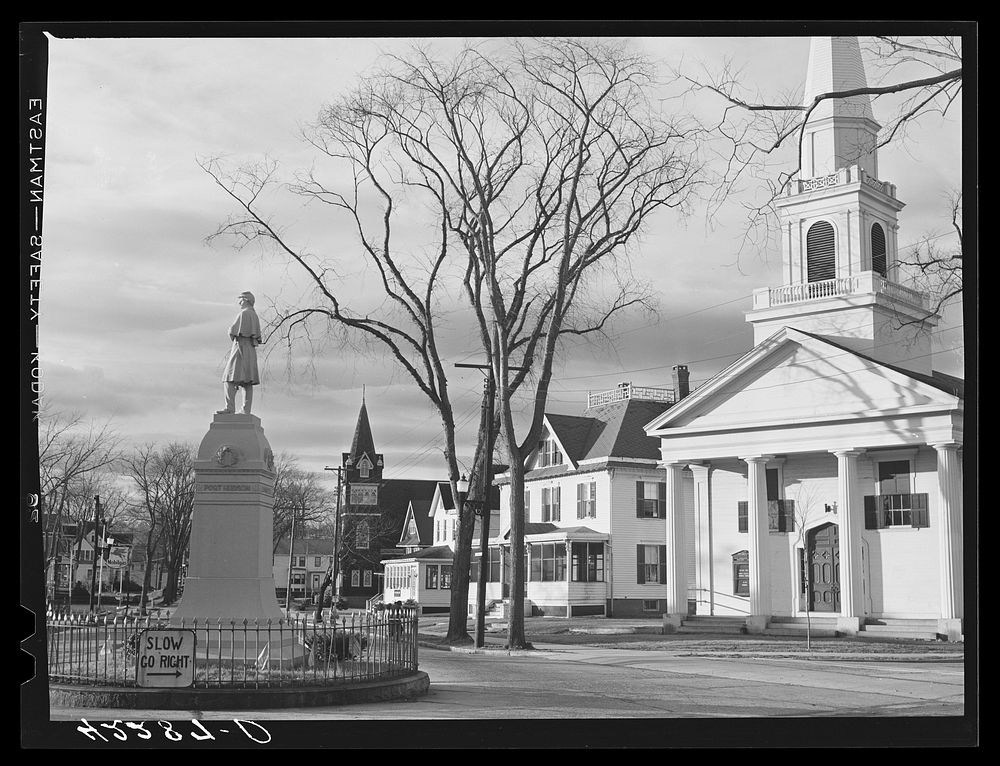 A square in Mystic, Connecticut, late afternoon. Sourced from the Library of Congress.