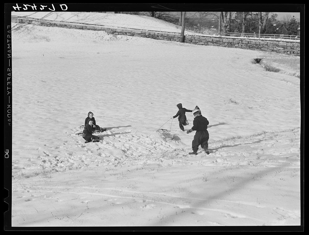 [Untitled photo, possibly related to: Children sledding. Ledyard, Connecticut]. Sourced from the Library of Congress.