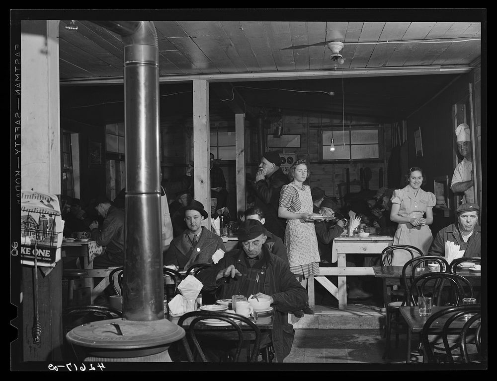 The Star Lunch, just outside the shipyard at Bath, Maine. About two hundred men come in for lunch every day. The owner had…