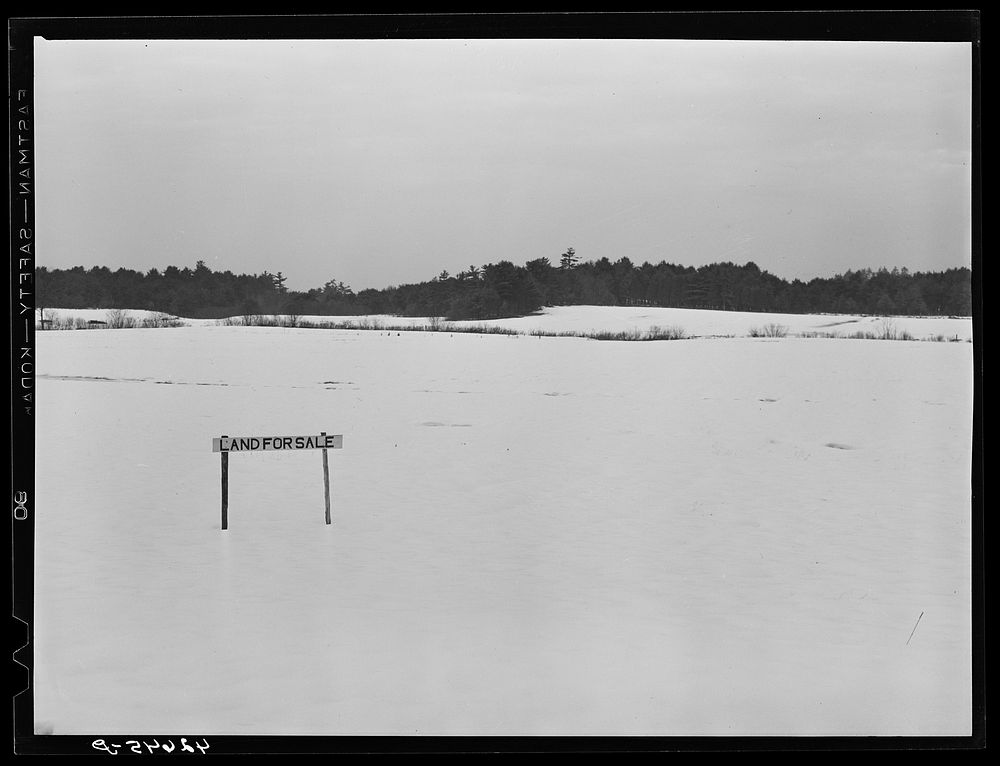 Land for sale sign near Bath, Maine. Sourced from the Library of Congress.