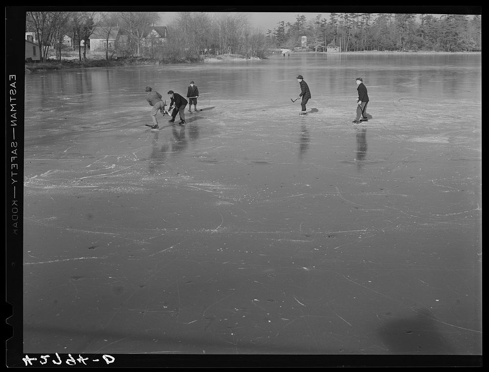 Youngsters skating near Brockton, Massachusetts. Sourced from the Library of Congress.