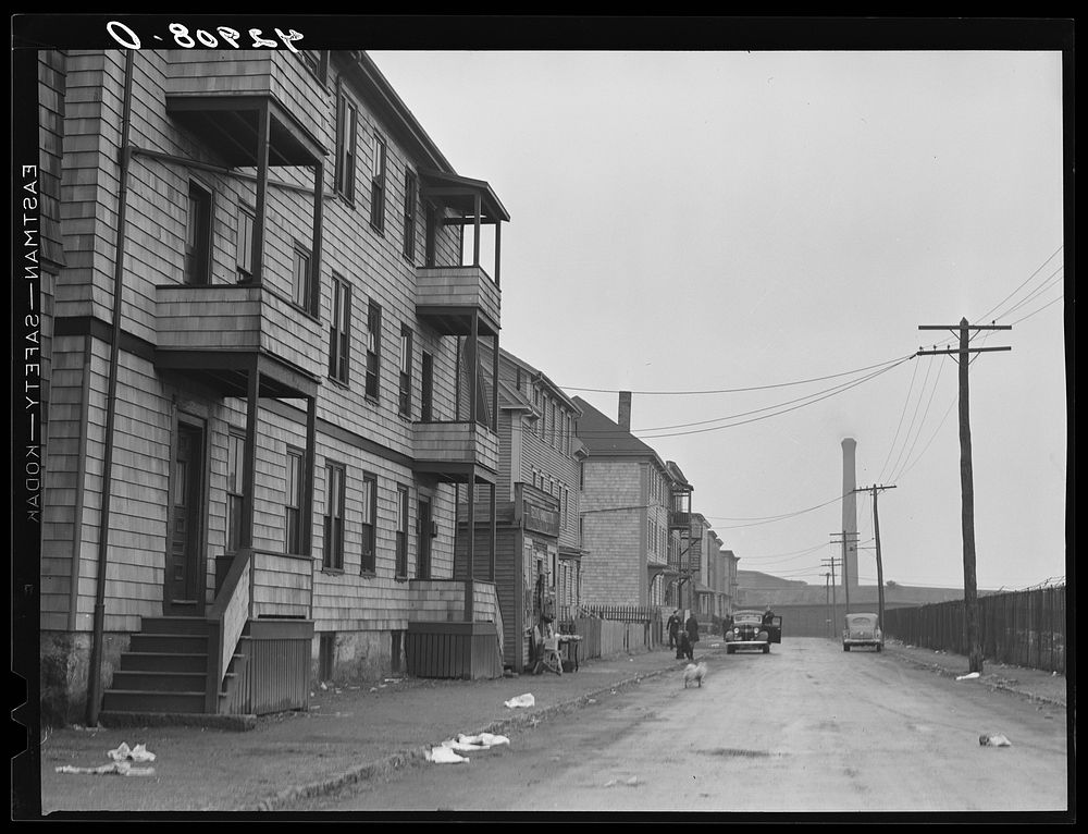[Untitled photo, possibly related to: Street in the working class section in New Bedford, Massachusetts]. Sourced from the…