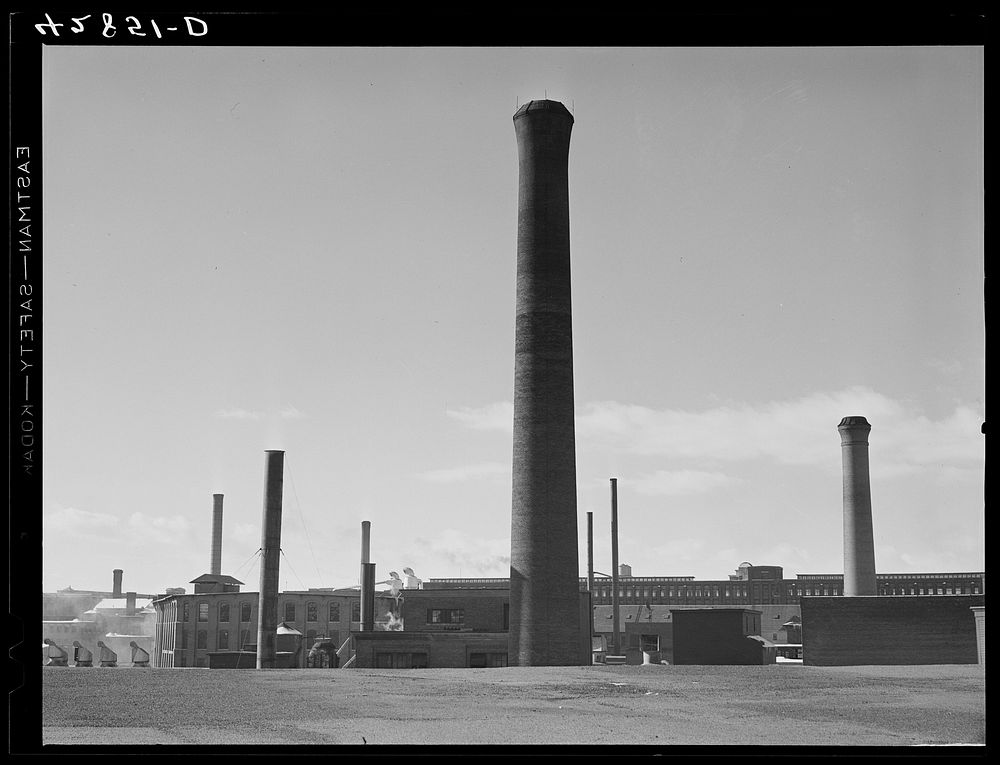 [Untitled photo, possibly related to: Smoke stacks in Lawrence, Massachusetts]. Sourced from the Library of Congress.