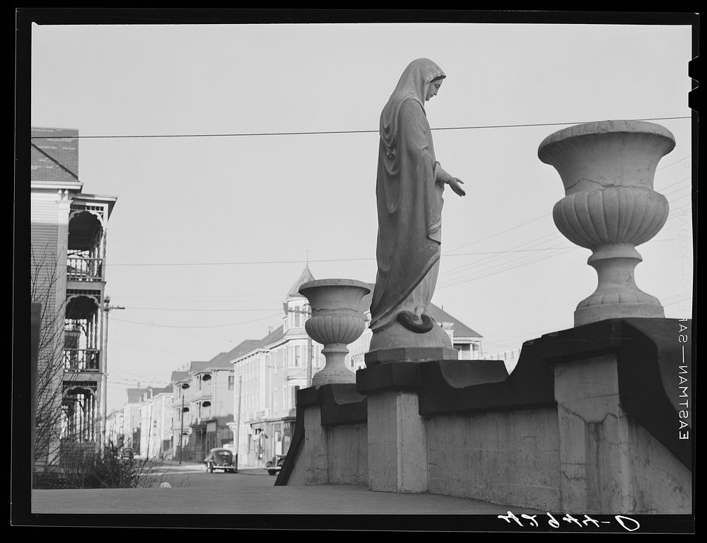 [Untitled photo, possibly related to: Madonna in front of church. New Bedford, Massachusetts]. Sourced from the Library of…
