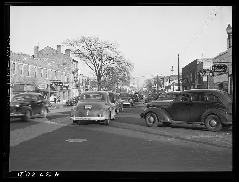 Traffic on the main street of Fayetteville, North Carolina at about five o'clock, when the workers start coming out of Fort…