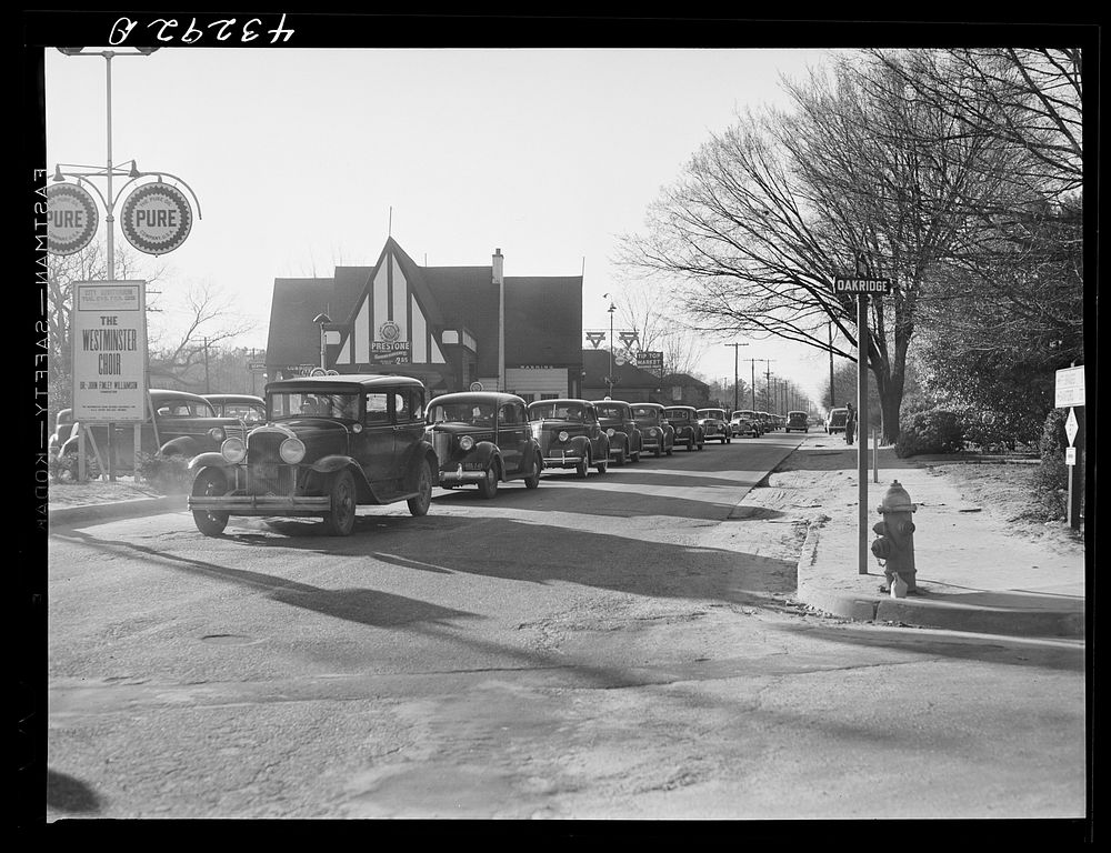 [Untitled photo, possibly related to: Traffic on the main highway from Fort Bragg, North Carolina to Fayetteville, at the…