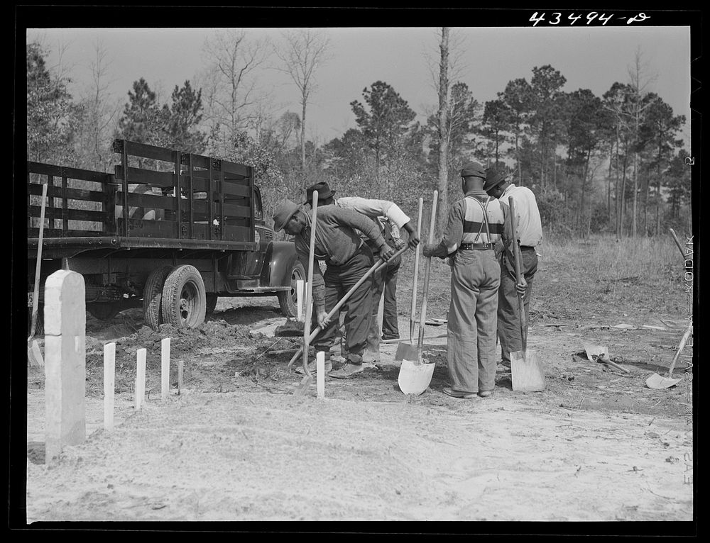 Digging new graves for a cemetery that is being moved out of the Santee-Cooper basin. Near Bonneau, South Carolina. Sourced…