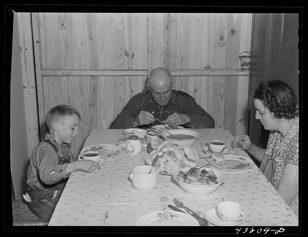 [Untitled photo, possibly related to: Family having lunch at their new prefabricated house at Pacolet, South Carolina].…