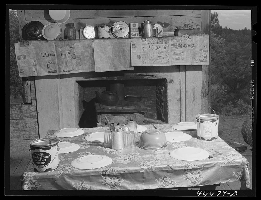 Table set for a meal at home of a  sawmill worker. Sourced from the Library of Congress.