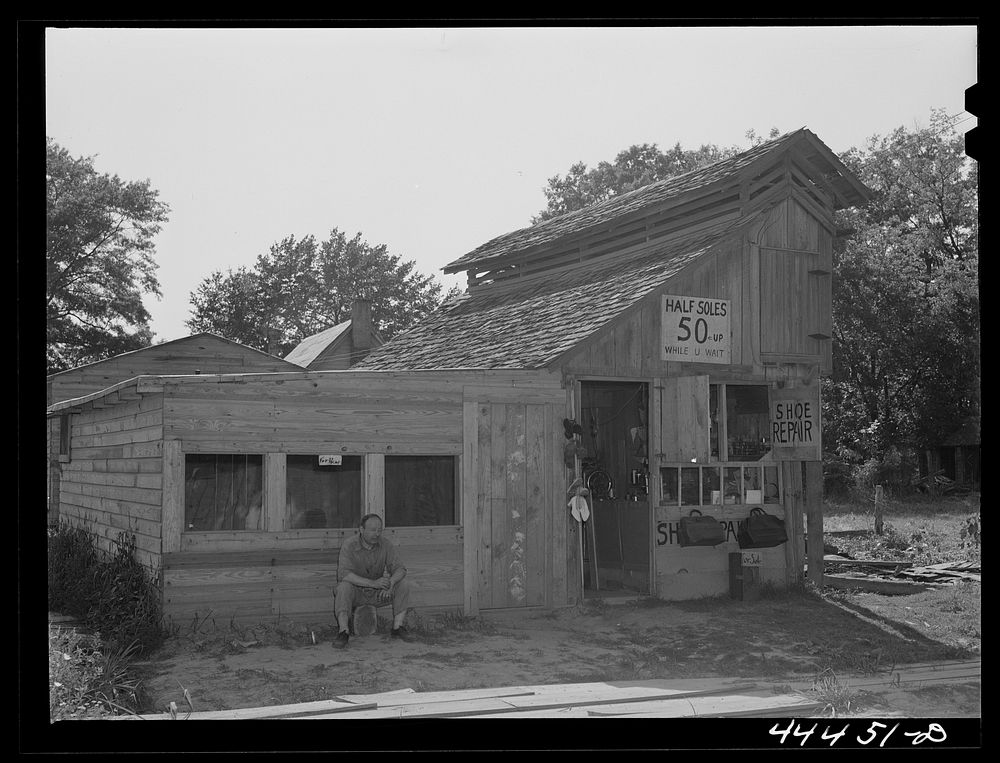 [Untitled photo, possibly related to: A shoe repair shop, recently constructed, in Childersburg, Alabama]. Sourced from the…