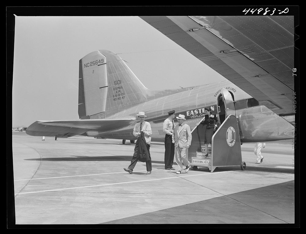 [Untitled photo, possibly related to: Passengers disembarking. Washington, D.C. municipal airport]. Sourced from the Library…