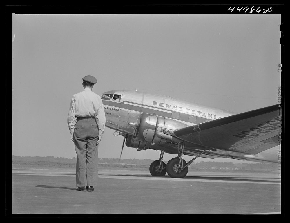 Airliner about to take off. Washington, D.C. municipal airport. Sourced from the Library of Congress.