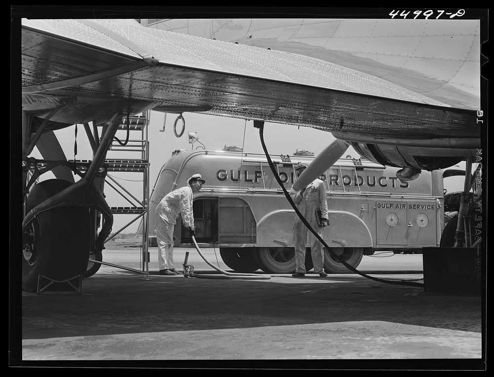 An airliner refueling. Washington, D.C. municipal airport. Sourced from the Library of Congress.