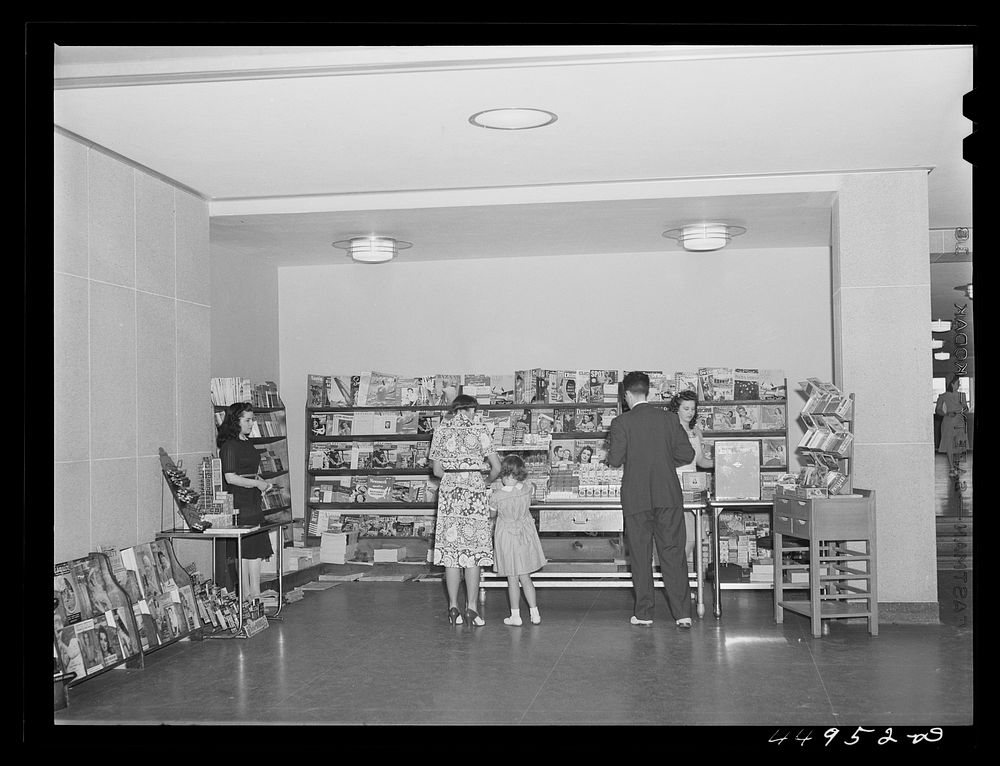 The newsstand in the waiting room. Municipal airport, Washington, D.C.. Sourced from the Library of Congress.