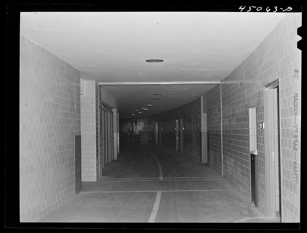 [Untitled photo, possibly related to: The "tunnel," an underground passageway thru which all baggage and mail is handled.…