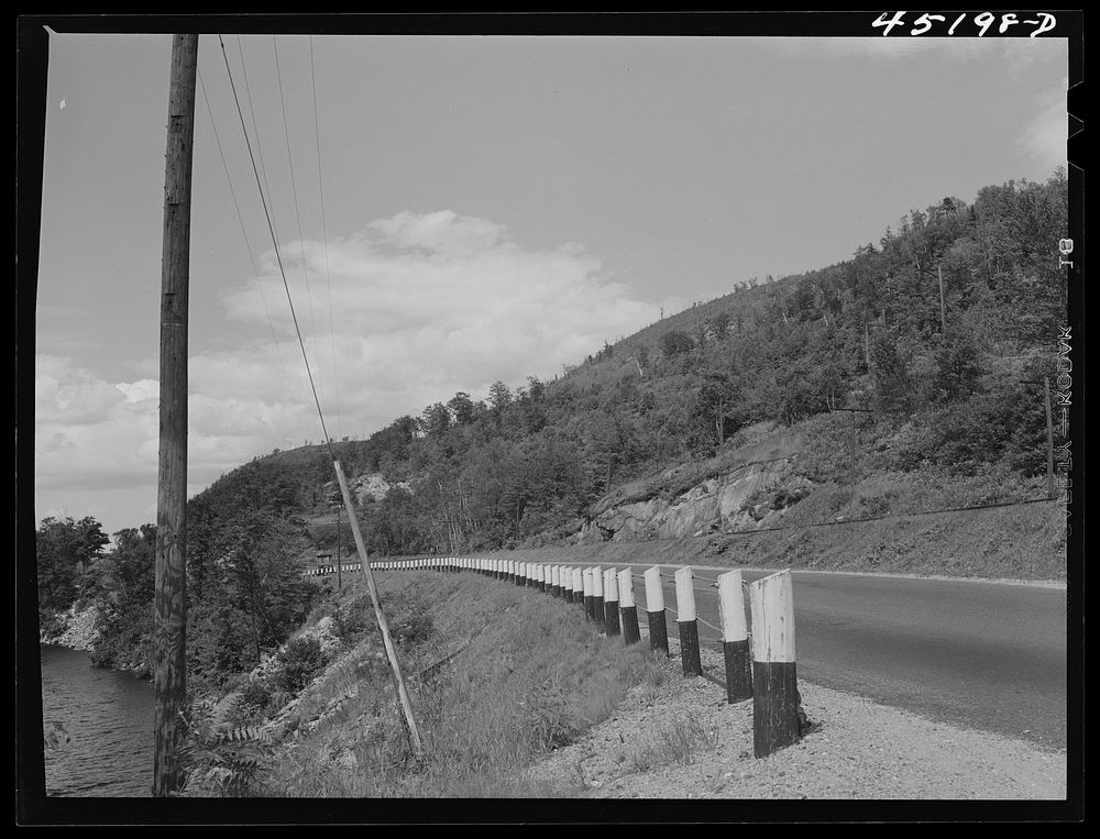 Highway along Connecticut River on the New Hampshire side across from Brattleboro, Vermont. Sourced from the Library of…
