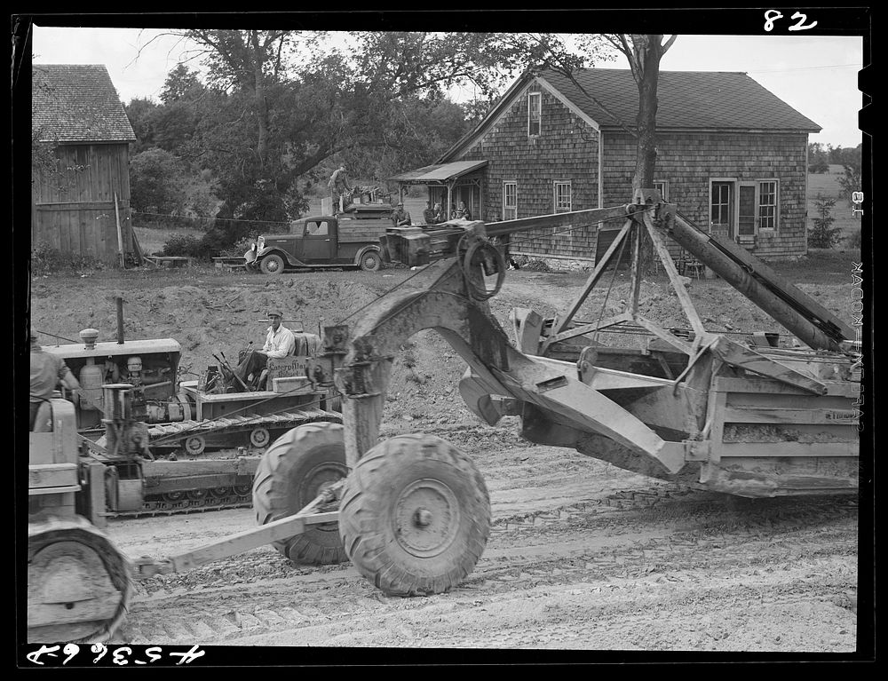The Drake farm with Pine Camp road construction. Near Leraysville, New York. Sourced from the Library of Congress.