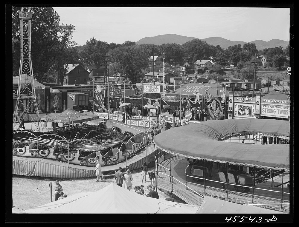 View of the fairgrounds at the Rutland Fair, Vermont. Sourced from the Library of Congress.