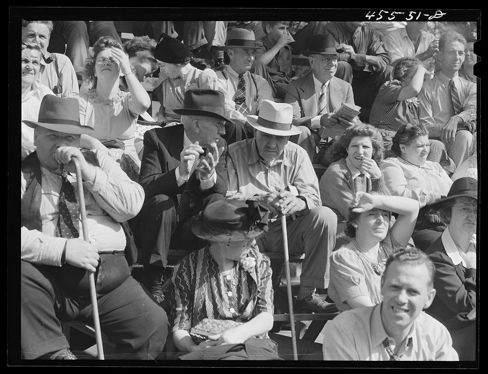 Spectators at the sulky races at the Rutland Fair. Vermont. Sourced from the Library of Congress.