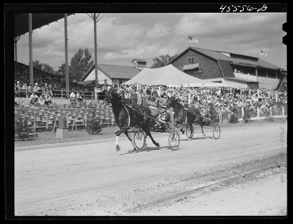 The sulky races at the Rutland Fair. Vermont. Sourced from the Library of Congress.