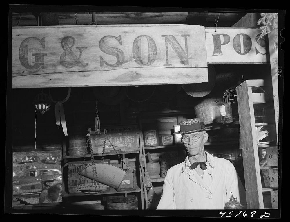 Post office and general store exhibit at the antique exhibit of the World's Fair at Tunbridge, Vermont. Sourced from the…