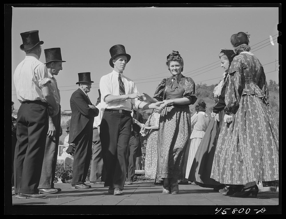 [Untitled photo, possibly related to: Square dances at the World's Fair at Tunbridge, Vermont]. Sourced from the Library of…