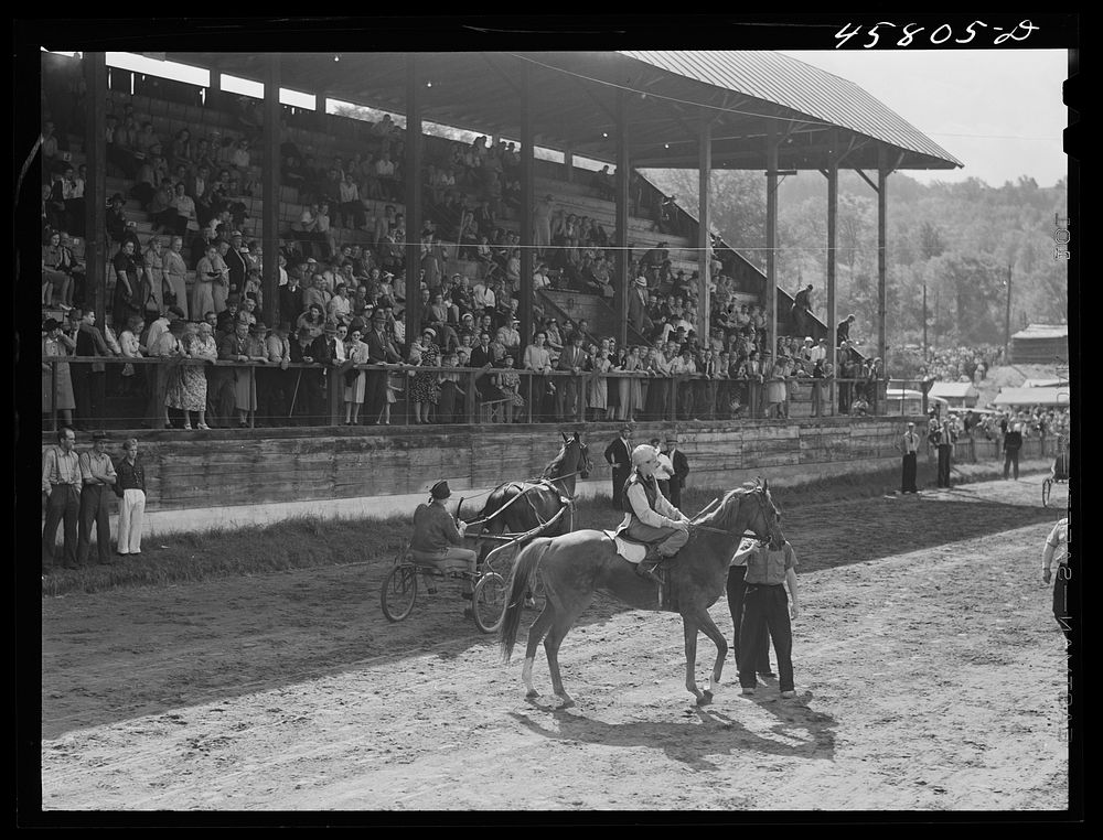 [Untitled photo, possibly related to: Sulky races at the World's Fair at Tunbridge, Vermont]. Sourced from the Library of…
