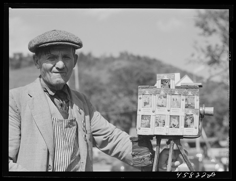 Tintype photographer at the World's Fair at Tunbridge, Vermont. Sourced from the Library of Congress.