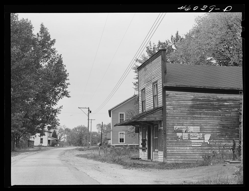 The main street of the village of Lewisburg, New York. The town is in the Pine Camp expansion area and is now completely…