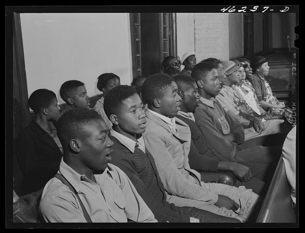 [Untitled photo, possibly related to: Union Point, Greene County, Georgia. Community sing in the  church]. Sourced from the…