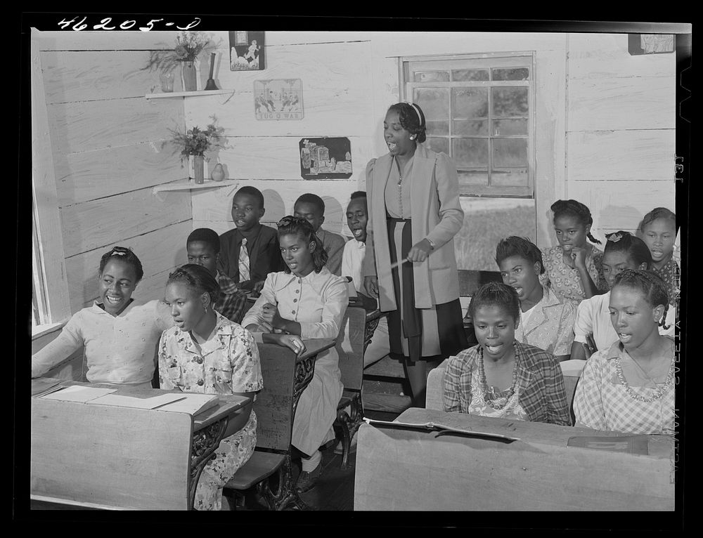 Siloam, Greene County, Georgia. Singing class in a  School. Sourced from the Library of Congress.