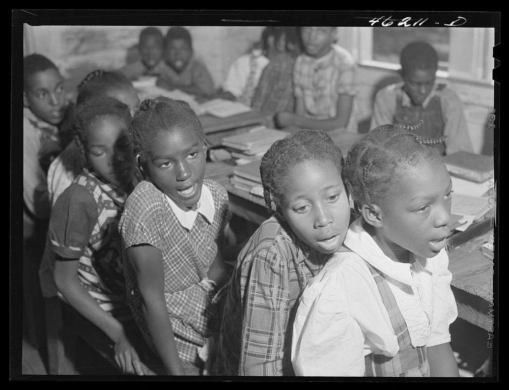 Siloam, Greene County, Georgia. Singing class in a  school. Sourced from the Library of Congress.