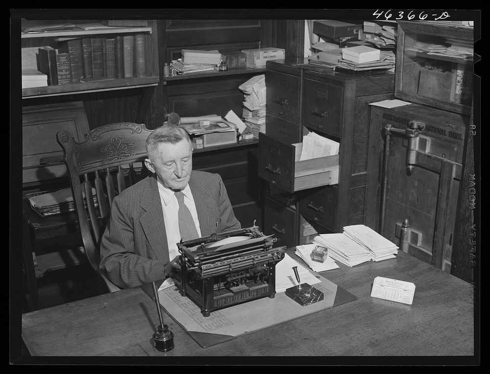 Dr. T. Rice, county Historian at work in his office Greensboro, Greene County, Georgia. Sourced from the Library of Congress.