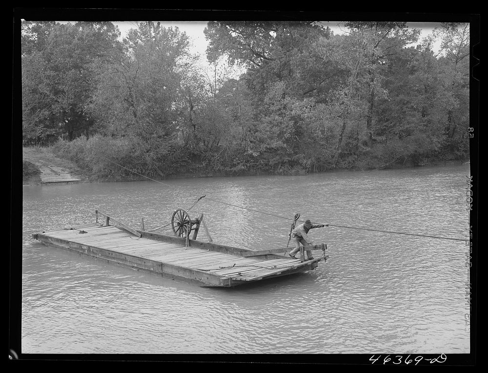 Parks Ferry across the Oconee River is still running, Greene County, Georgia. Sourced from the Library of Congress.