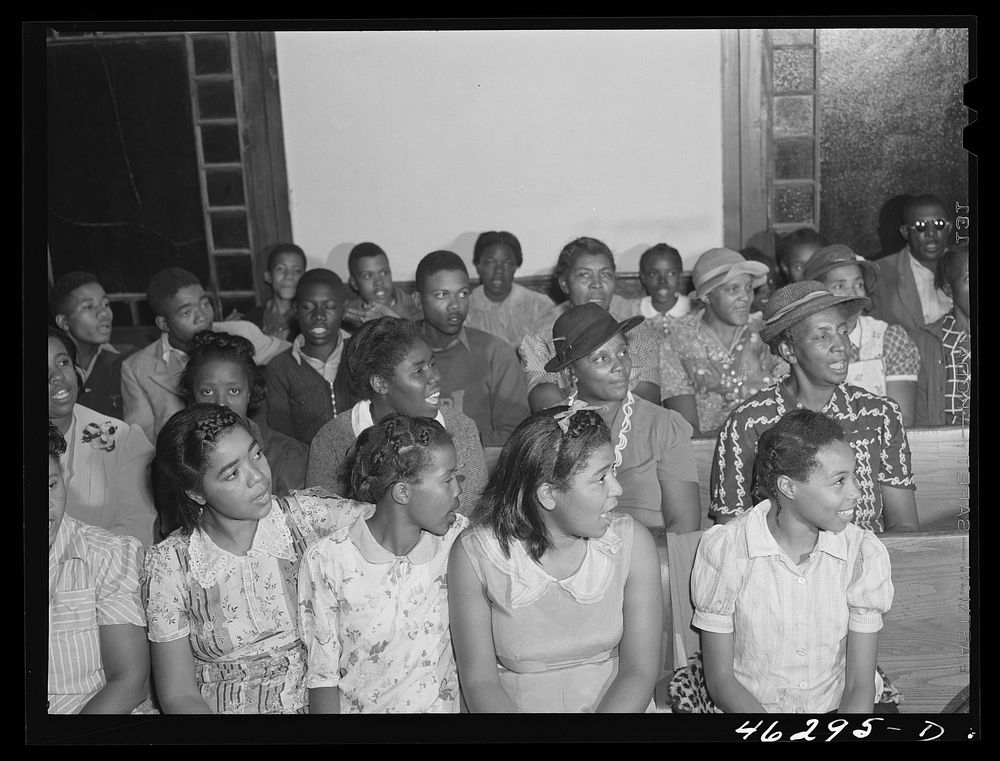 [Untitled photo, possibly related to: Union Point, Greene County, Georgia. Community sing at the  church]. Sourced from the…