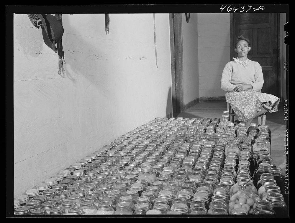 [Untitled photo, possibly related to: [Mrs. Edmond Reid], FSA (Farm Security Administration) client, with her canned goods.…