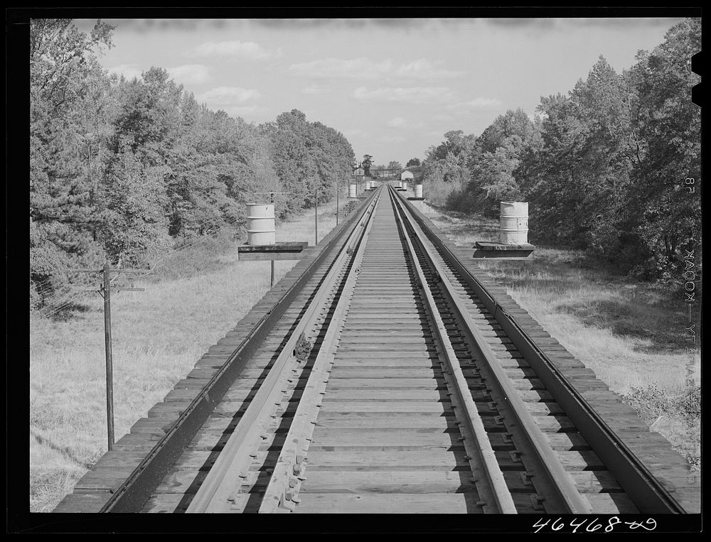 Railroad tracks, Greene County, Georgia. Across the Oconee river. Sourced from the Library of Congress.
