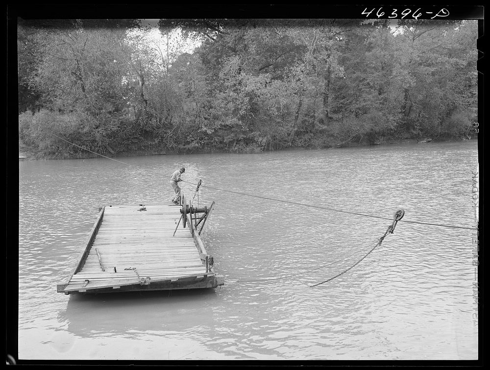 [Untitled photo, possibly related to: Parks Ferry across the Oconee River is still running, Greene County, Georgia]. Sourced…