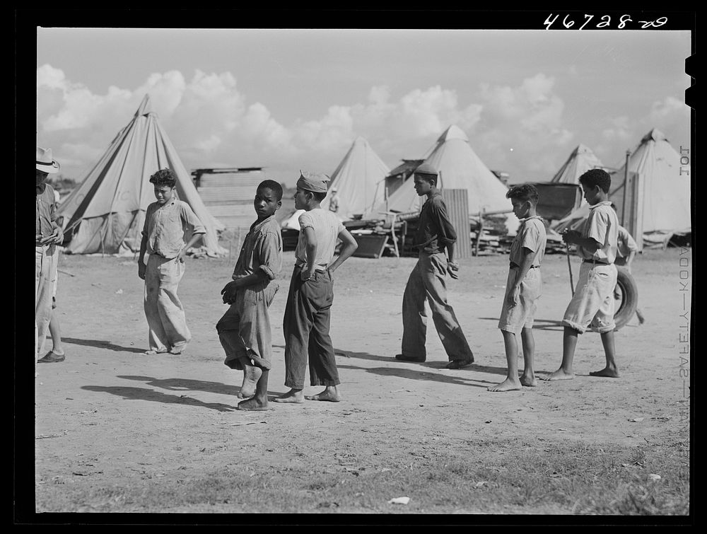 Bayamon, Puerto Rico (vicinity). Tent colony of twenty-five families who had been squatters on land taken over by the Navy.…