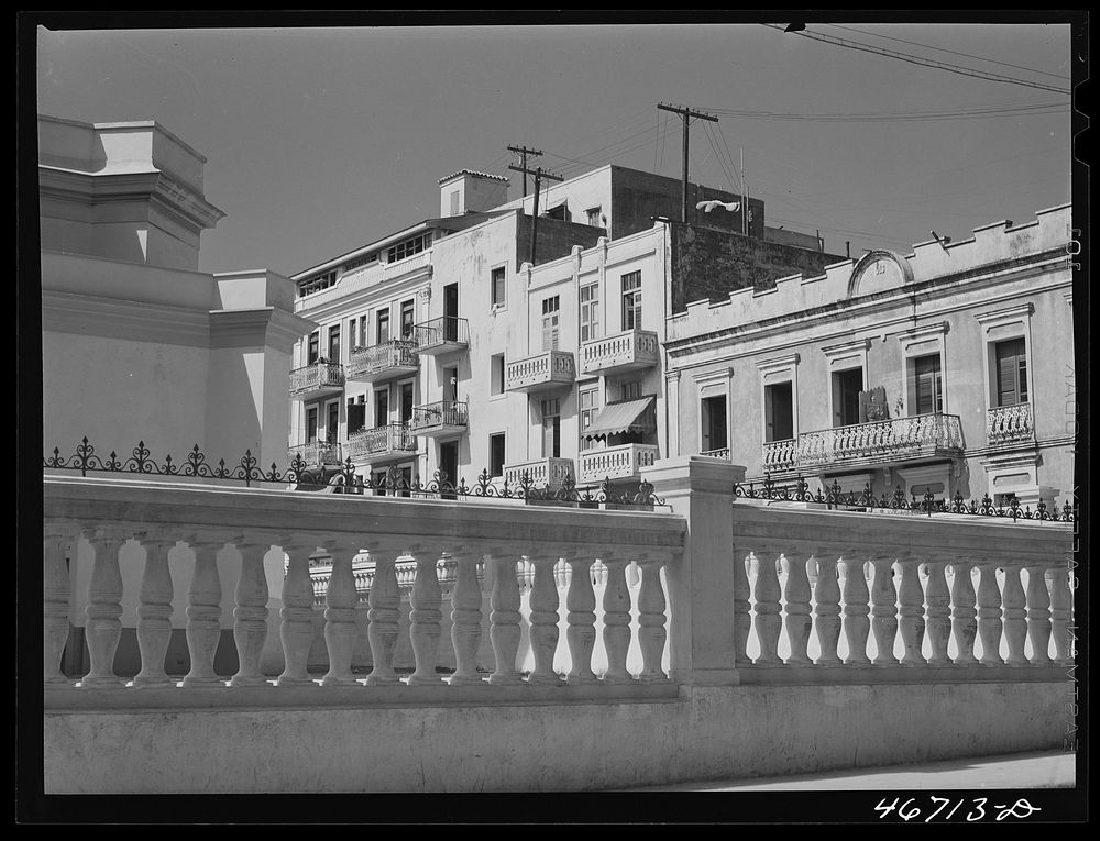San Juan, Puerto Rico. Apartment houses near the Cathedral in old part of the city. Sourced from the Library of Congress.