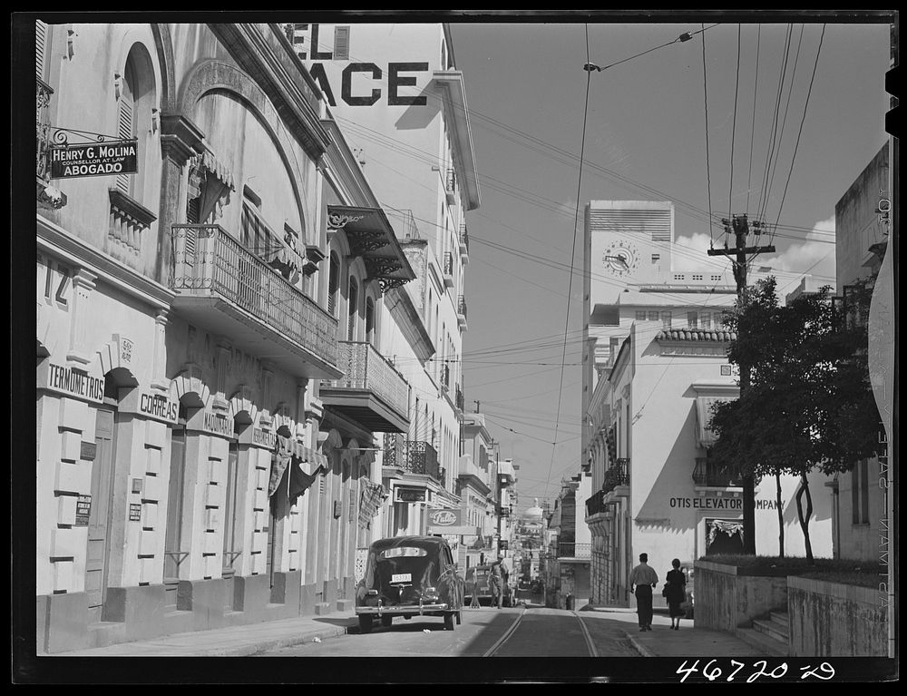 San Juan, Puerto Rico. A street in the shopping district. Sourced from the Library of Congress.