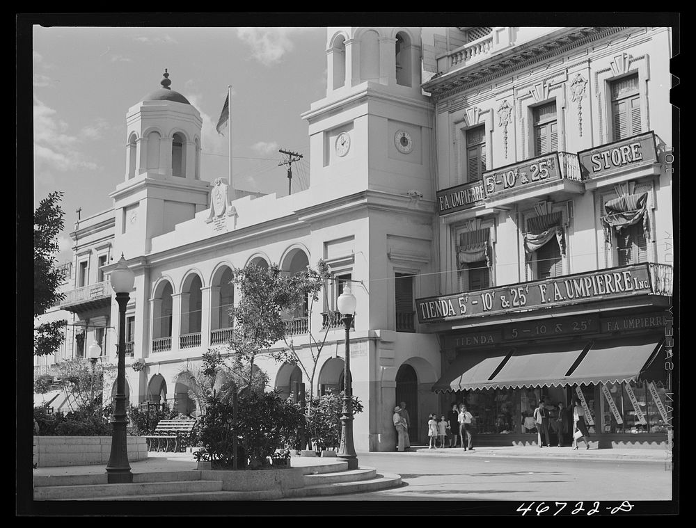 San Juan, Puerto Rico. Stores around the plaza downtown. Sourced from the Library of Congress.