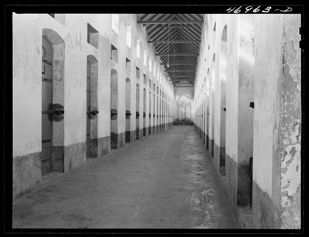 Christiansted, Saint Croix Island, Virgin Islands, A row of cells in the prison. Sourced from the Library of Congress.