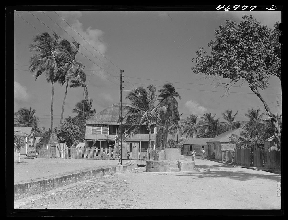 Christiansted, Saint Croix Island, Virgin Islands. A square with a public well. Sourced from the Library of Congress.