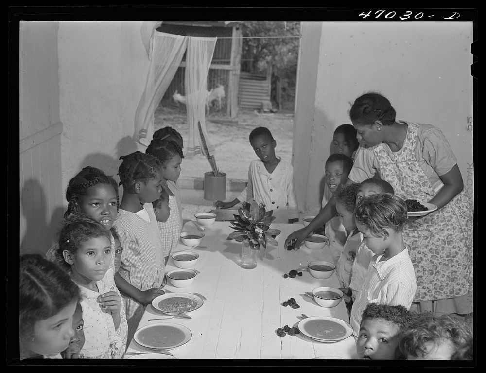 Christiansted, Saint Croix Island, Virgin Islands (vicinity). Hot lunches being served in Peter's Rest elementary school.…