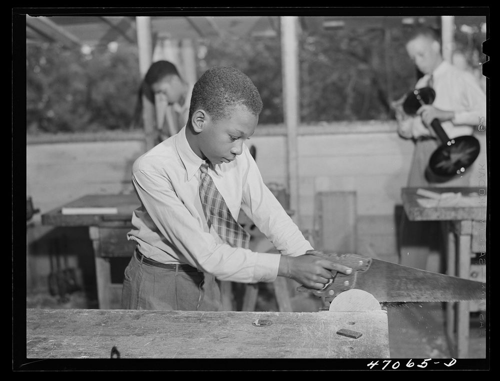Christiansted, Saint Croix Island, Virgin Islands. Manual training class at the Christiansted high school. Sourced from the…